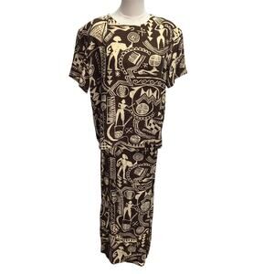 Mosaic Vintage Skirt set Womens M/L‎ Brown Tribal African Safari USA Made Rayon